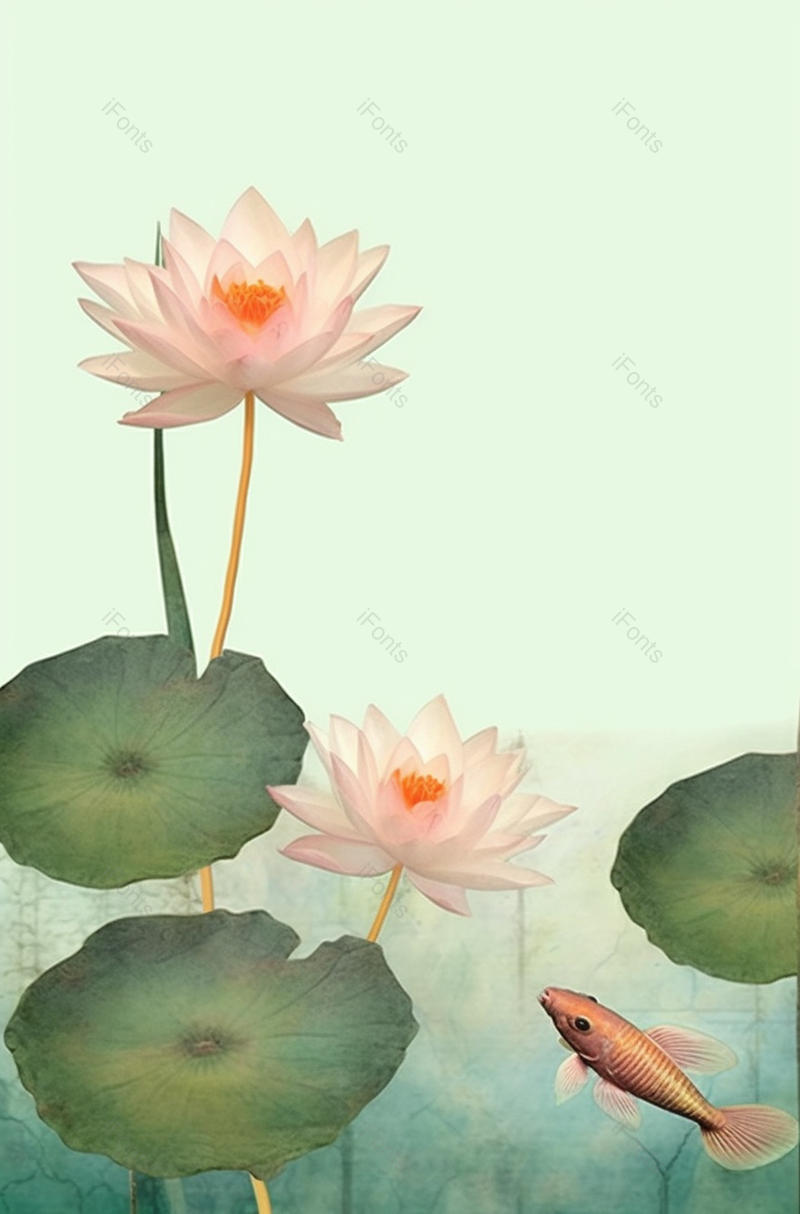 夏天荷花绽锦鲤在游泳中国风海报背景插画,插画/手绘图,插画/手绘图库,插画/手绘图下载,插画/手绘
